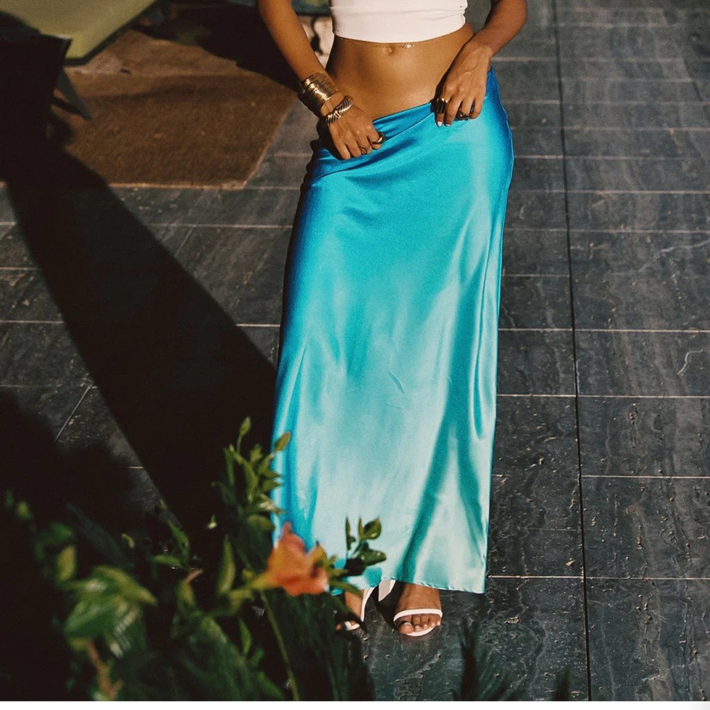 Shop 12th Tribe Blue Satin Maxi Skirt